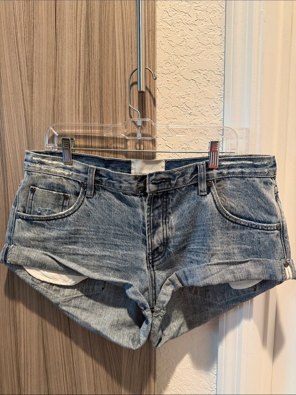 One Teaspoon Light Blue Distressed Denim Shorts